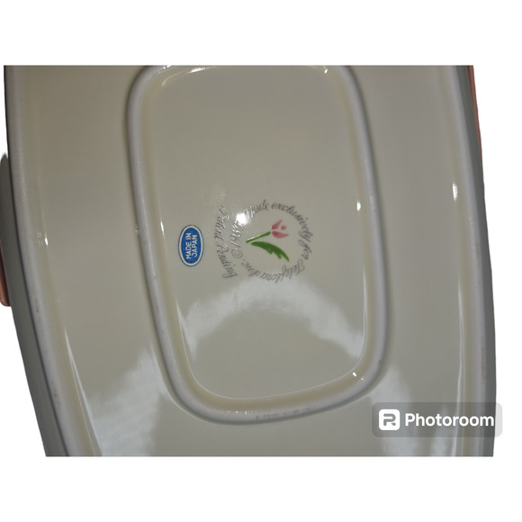 Vintage 1985 Teleflora Serving dish ceramic japan pink flower metal handle - Picture 5 of 5